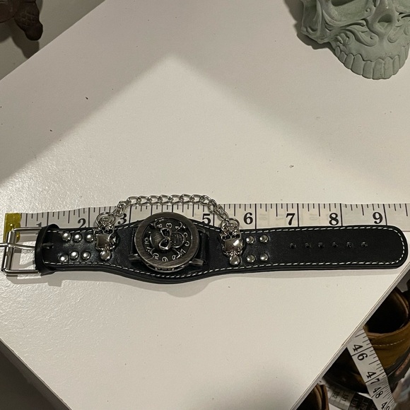 🆕 Y2K Anime Skull Skeleton Round Pointer Quartz Watch - PU Leather Bracelet 💀 - Picture 5 of 10